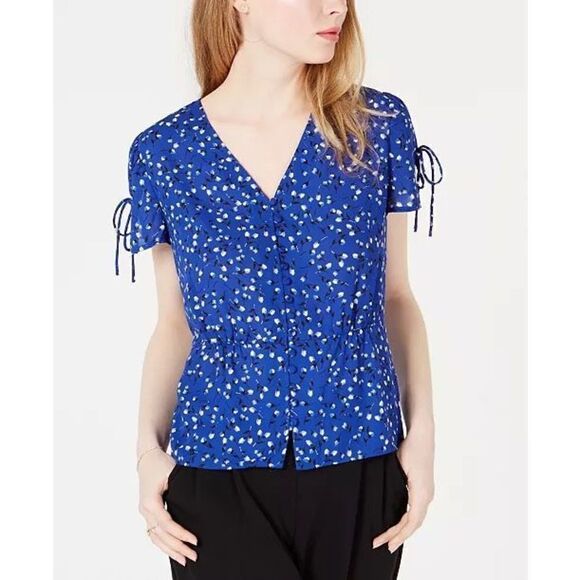 MAISON JULESPrinted Tie-Sleeve blue Blouse, Created for Macy's sz NWT SZ XS - Picture 1 of 6